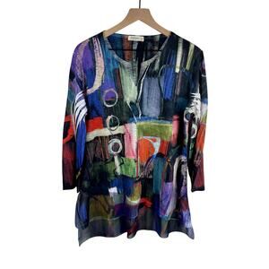 Jess & Jane Womens Tunic Top Medium Art To Wear 3/4 Sleeve Scoop Neck Lagenlook